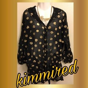 Black/Gold Foil Polka Dot Sheer Hooded Top ~ OSFA